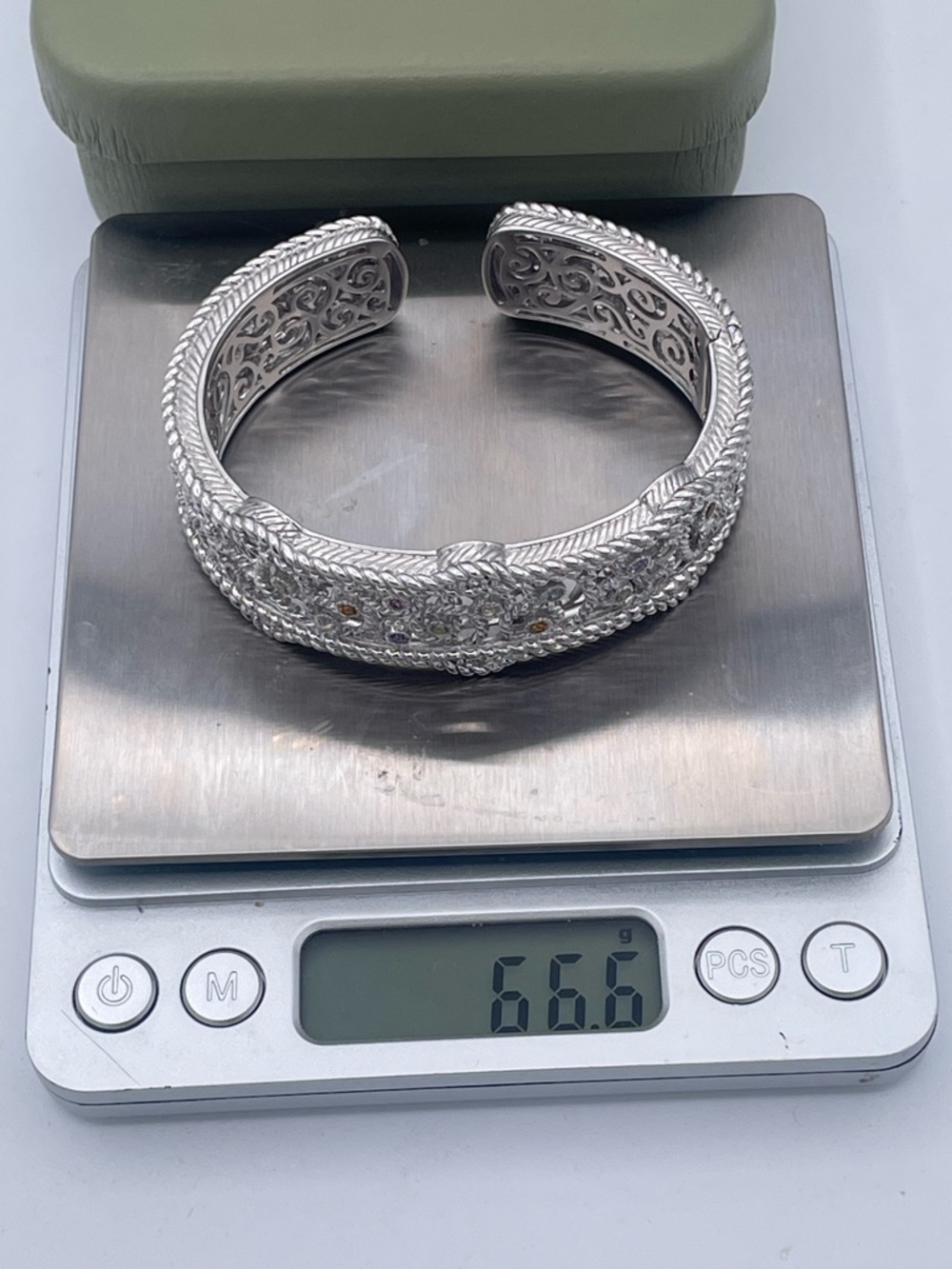 Judith Ripka Sterling Silver 925 Multi Gemstone CZ Cuff Bracelet Heavy 66.6g - Picture 12 of 15